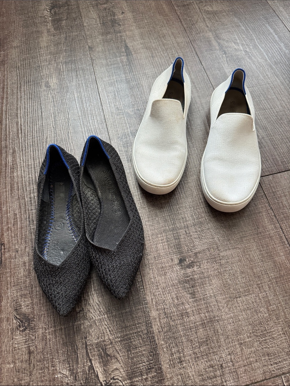 Rothy's White Slip-On Sneakers & Black Pointed Flats